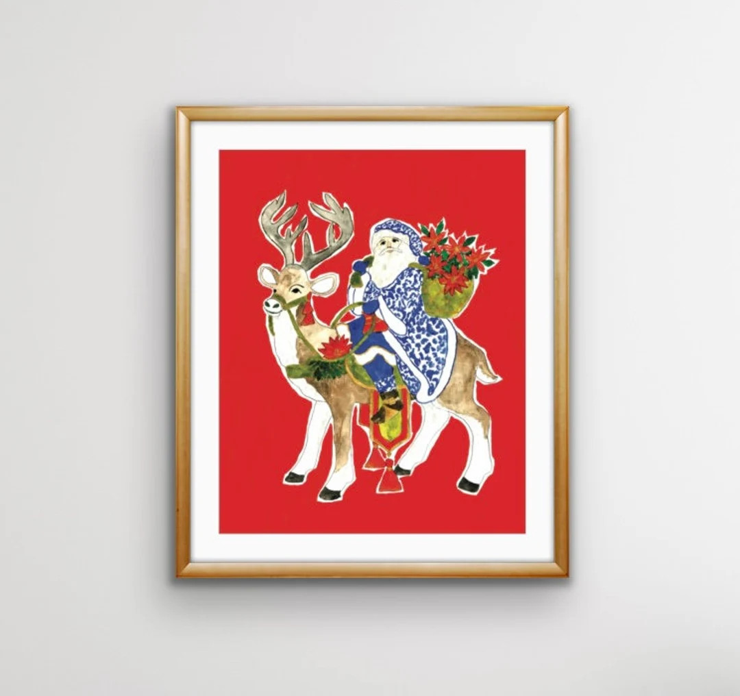 Blue Chinoiserie Santa Art Print: Christmas Wall Decor (8x10) - Etsy | Etsy (US)