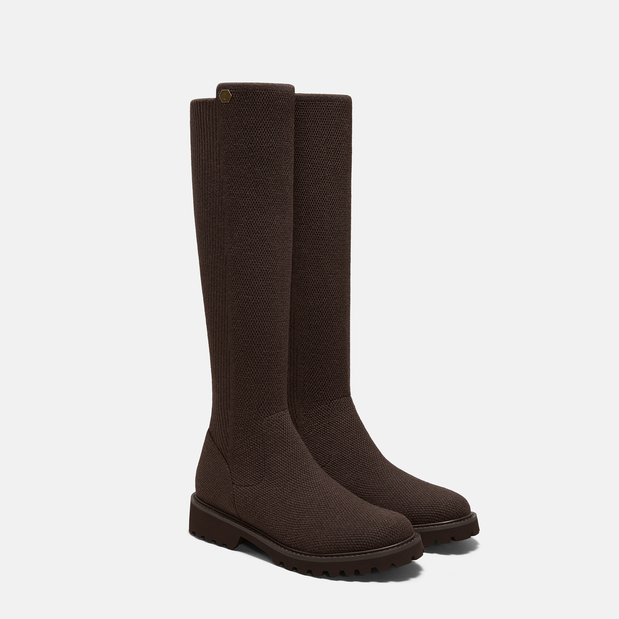 VIVAIA Round-Toe Stretchy Wool Knee-High Boots (Filipa)|DARK CHOCOLATE|US 8 | VIVAIA