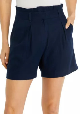 Crown & Ivy Women's Petite Linen Shorts, Navy Blue, 4P | Belk