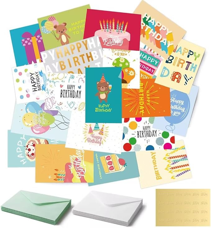 Birthday Cards Set with Envelope, Pack of 24 Greeting Cards for Birthday, Birthday Cards, Folding... | Amazon (CA)