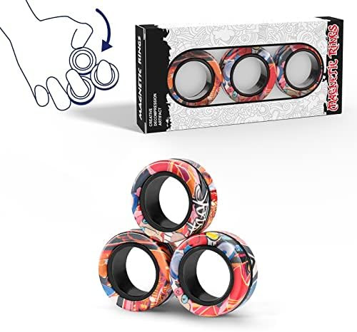 Magnetic Rings Fidget Toy Set, Idea ADHD Fidget Toys, Adult Fidget Magnets Spinner Rings for Anxi... | Amazon (US)