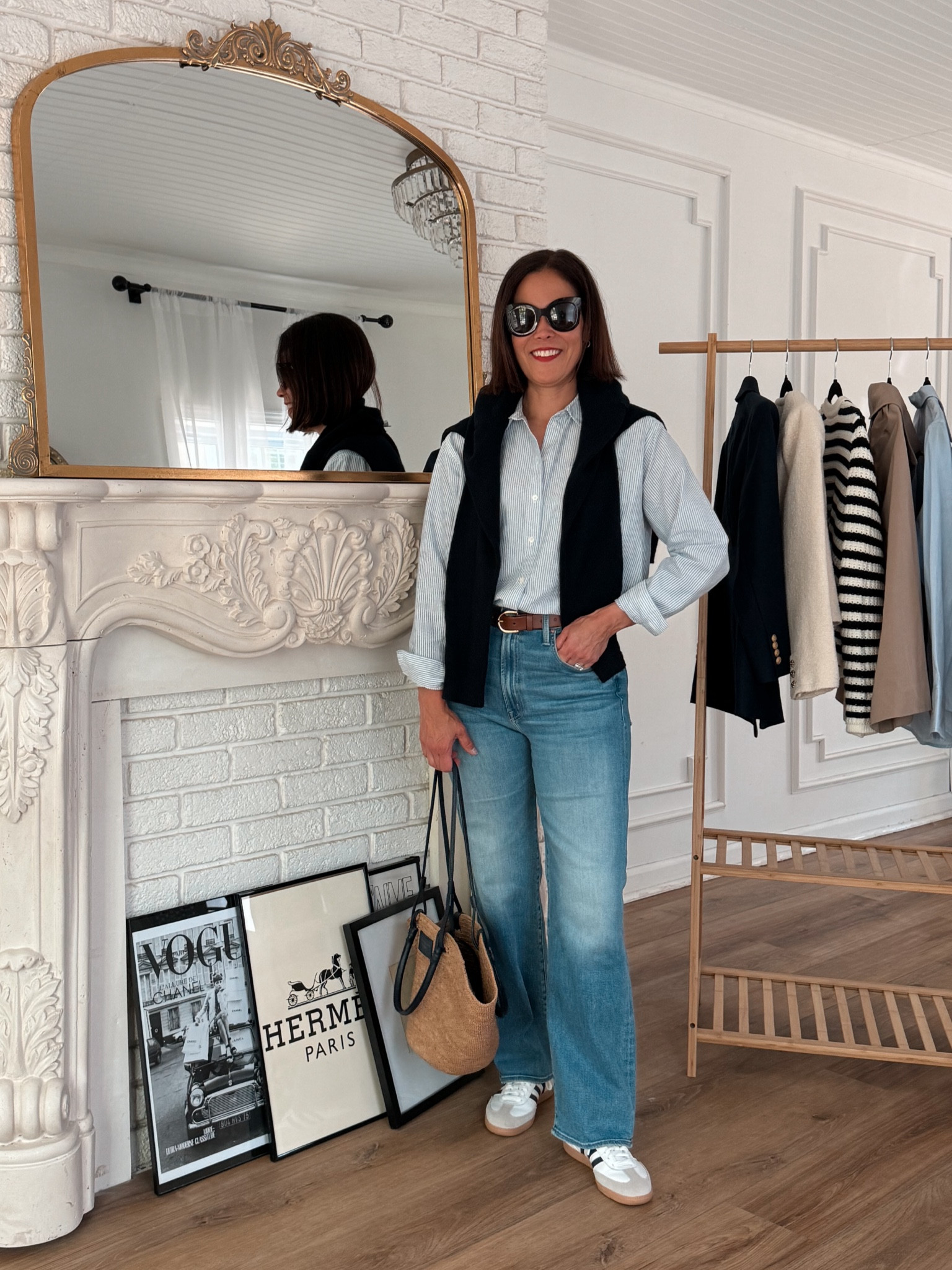 Spring Denim 
Jeans To Wear In Paris
Mother Rambler/true to size 
Alex Mill Stripe Top/small
J.Crew Belt
Sèzane Basket Bag 
Adidas Samba
J.Crew Cashmere Sweater 

#LTKStyleTip #LTKOver40