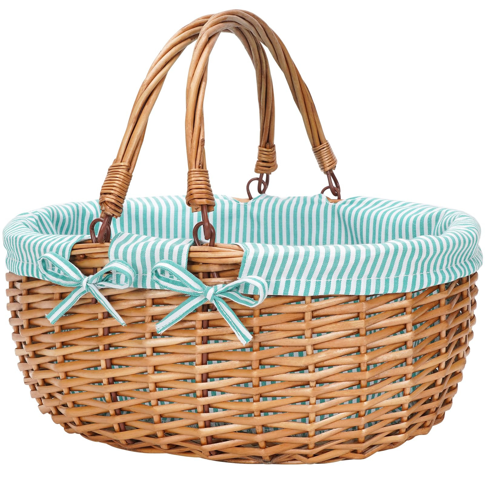 G GOOD GAIN Oval Picnic Basket with Folding Handles, Willow Hand Woven Shopping Basket, Bath Stor... | Amazon (US)