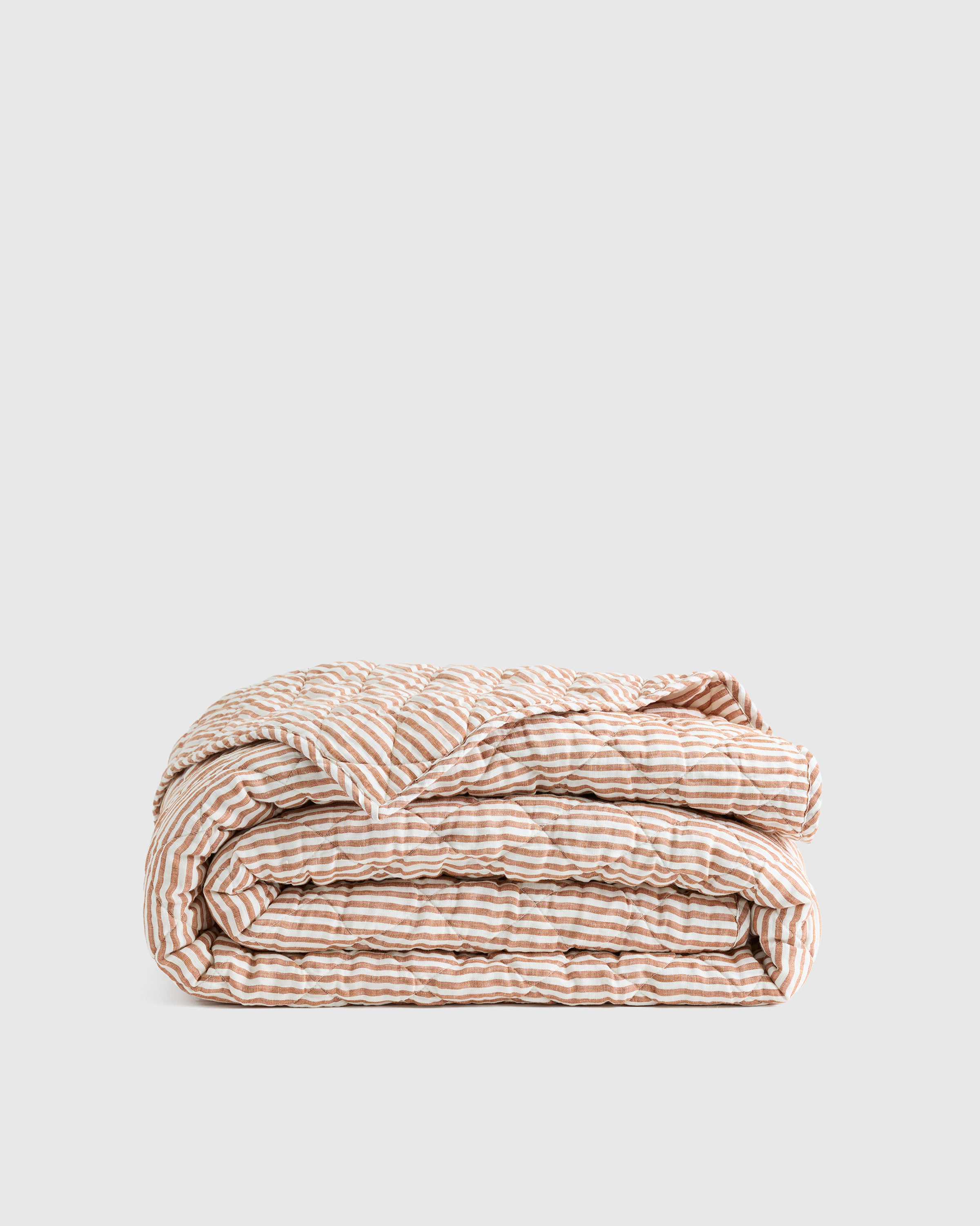 Quince | European Linen Stripe Quilt in Terracotta/White Stripe, Size Full/Queen | Quince