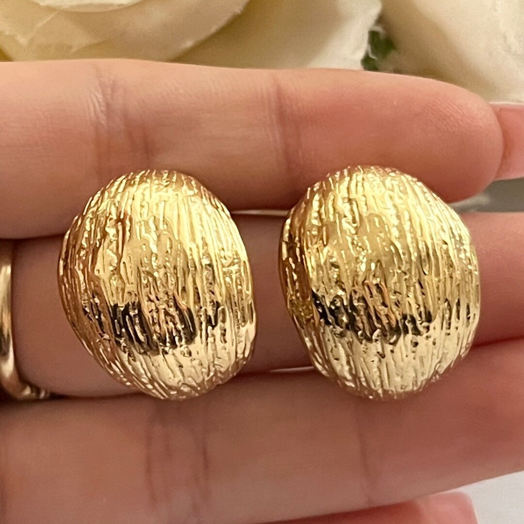 Vintage 14k Gold Plated Large Statement Pierced Earrings - Etsy UK | Etsy (US)