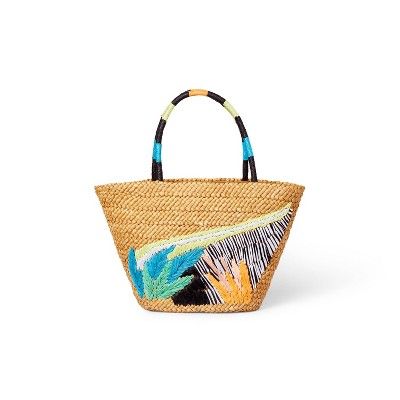 Abstract Botanical Print Woven Straw Tote - Tabitha Brown for Target Tan | Target