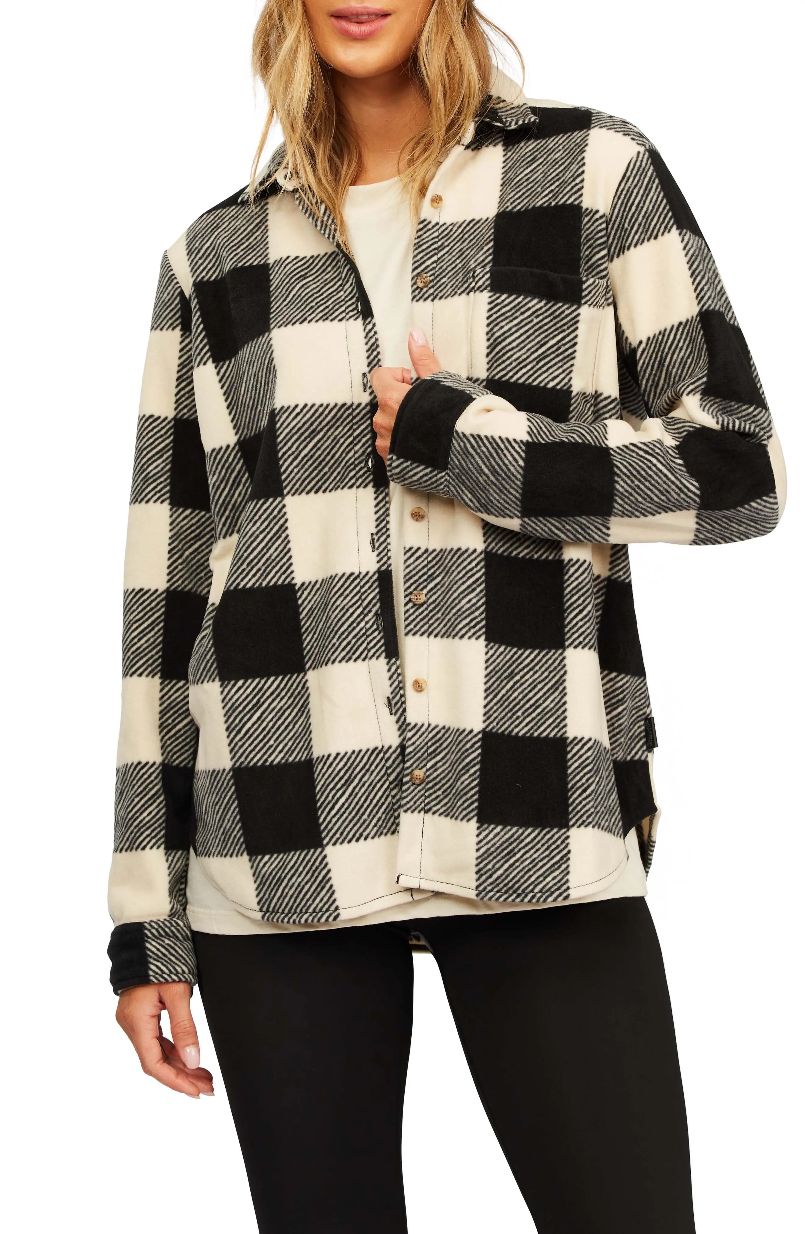 Billabong Forge Flannel Shirt Jacket, Size Small in White/Black at Nordstrom | Nordstrom