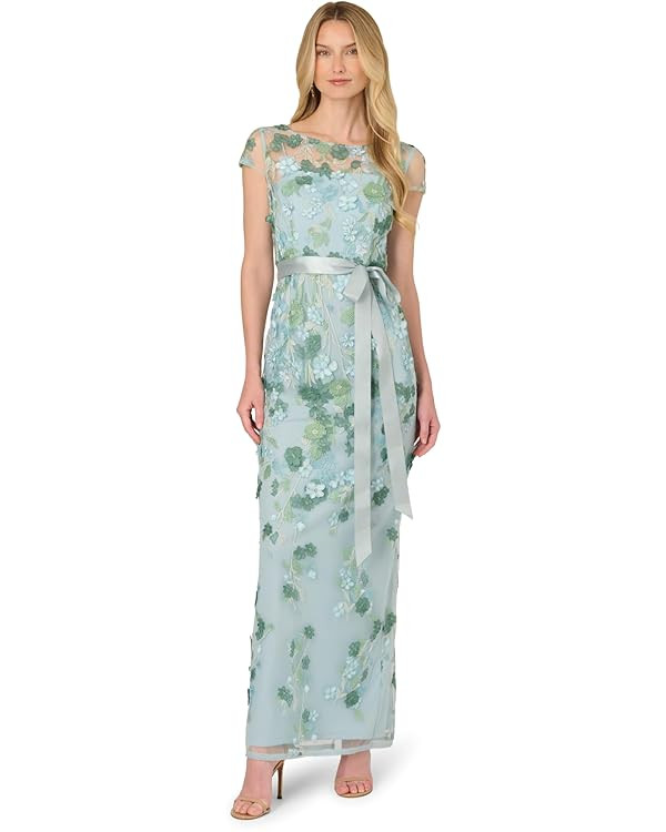 Adrianna Papell Short Sleeve Embroidery Gown | Amazon (US)