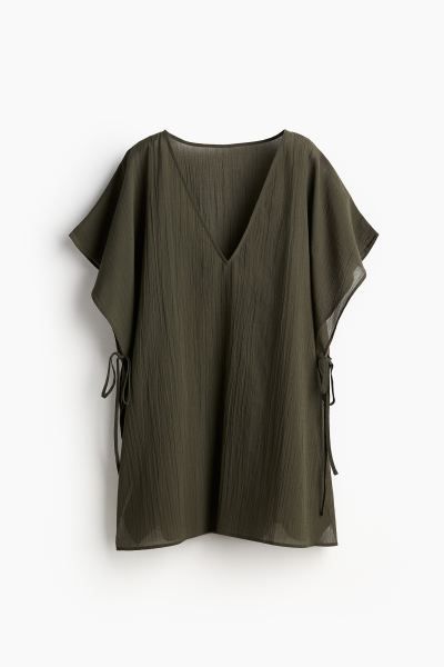 Oversized Beach Kaftan - V-neck - Short sleeve - Dark khaki green - Ladies | H&M US | H&M (US + CA)