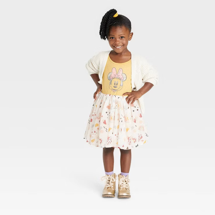 Toddler Girls' Disney Minnie Mouse Knitted Tutu Dress - Yellow | Target