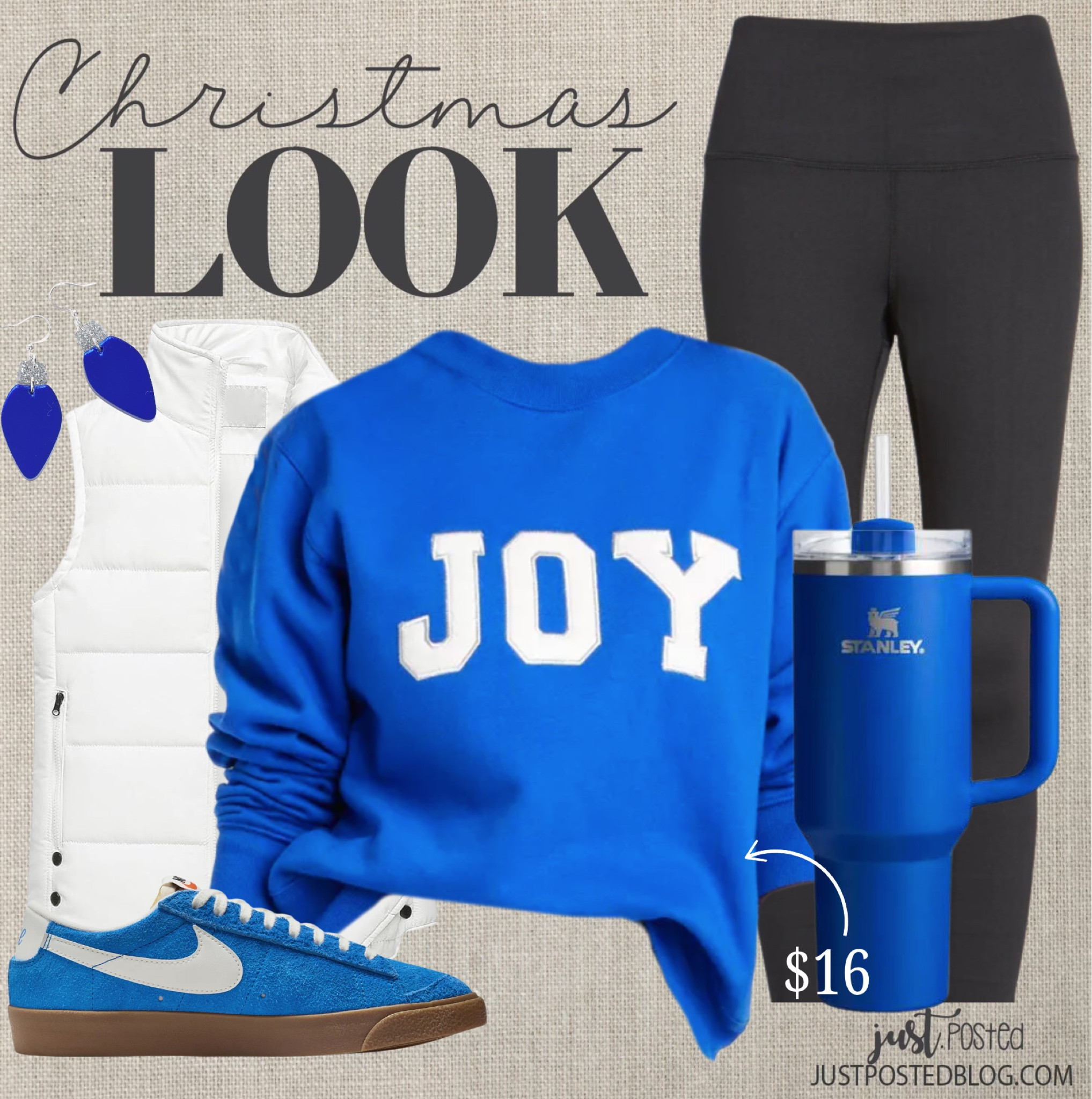 Casual look for the holidays in a holiday sweatshirt, black leggings, white vest, and blue sneakers 

#LTKHoliday #LTKStyleTip #LTKFindsUnder50