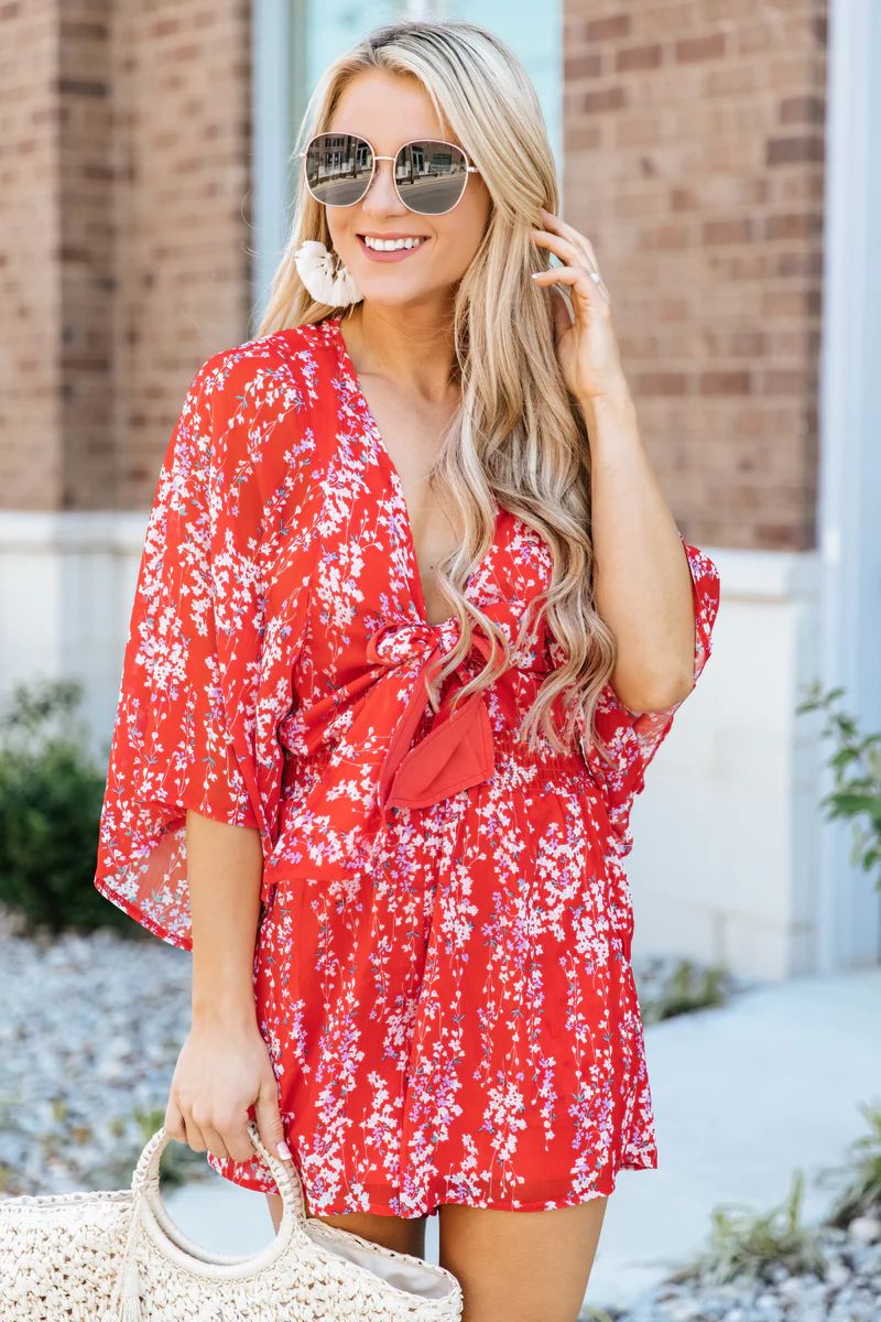 Meet You Anywhere Romper Red Floral FINAL SALE | The Pink Lily Boutique