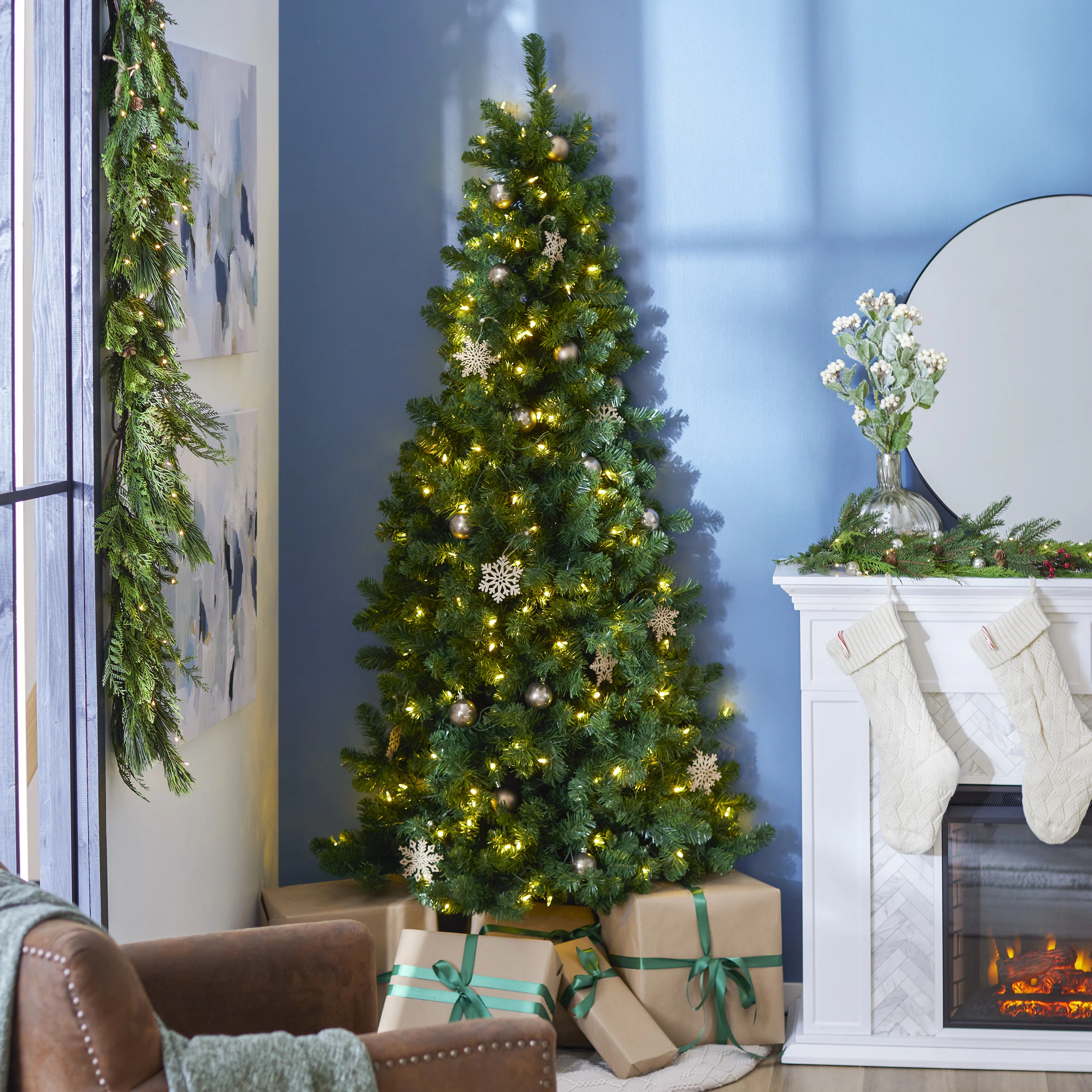 Home Heritage Artificial Half Pine Christmas Tree Prelit | Wayfair North America