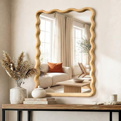 Wavy Wood Bathroom Mirror, 20" x 30" Boho Vanity Mirror for Wall | Amazon (US)