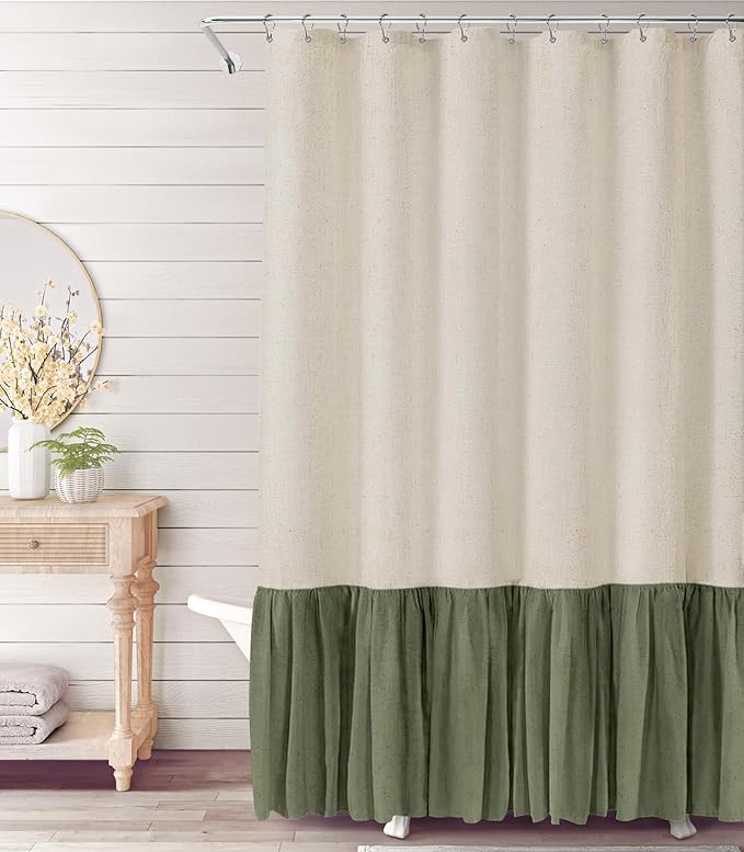 Awellife Ruffle Shower Curtain, Ruched Microfiber Vintage Handcrafted Bow Tie Bath Curtain for Ma... | Amazon (US)