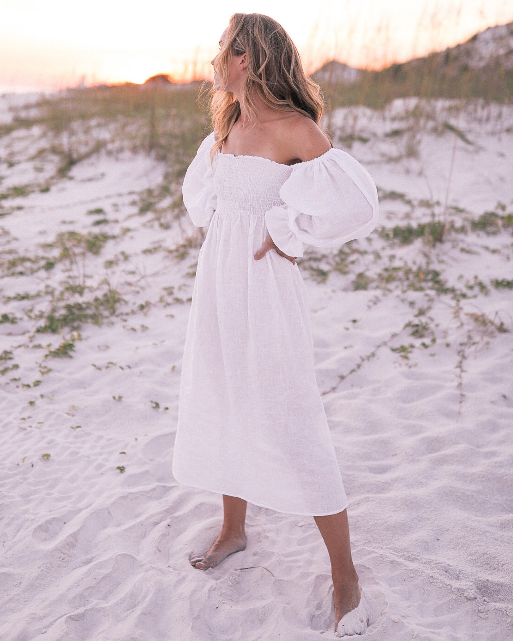 white linen dress beach Marie Dress in White Linen – Louise New York main image 0