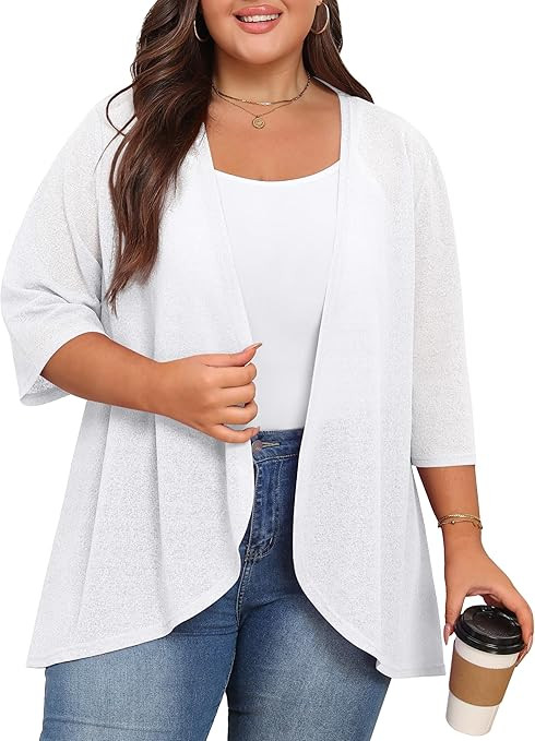 TIANZHU Women's Plus Size Cardigan Shrug 3/4 Sleeve Summer Open Front Lightweight Long Bolero Car... | Amazon (US)