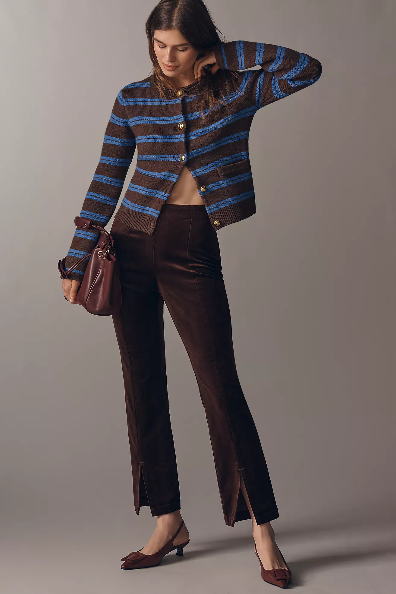 Maeve High-Rise Split-Front Velvet Skinny Pants | Anthropologie (US)