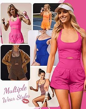 Wenlia Women Workout Romper Onesie with Padded Bras Sleeveless One Piece Outfits Shorts Atheletic... | Amazon (US)