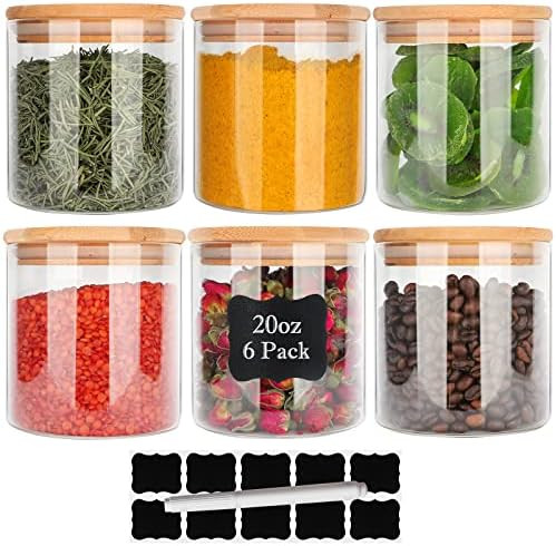 Glass Food Storage Containers Jars with Airtight Bamboo Lid 20oz 6pcs, 600ml Pantry Organization ... | Amazon (CA)