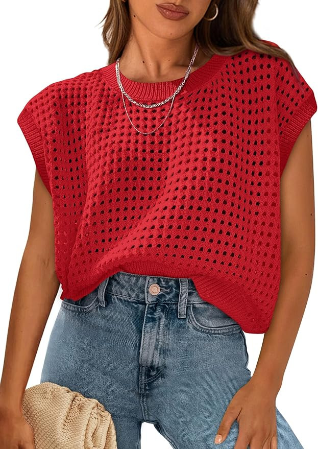 PRETTYGARDEN Womens Spring Tops 2026 Summer Shirts Crochet Cap Sleeve Sweater Pullover Cute Beach... | Amazon (US)