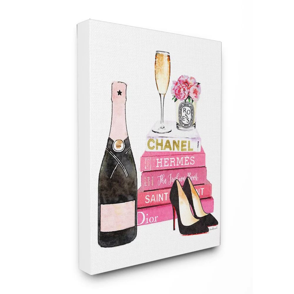 Stupell Pink Fashion Book Champagne Hells and Flowers Canvas Art | Walmart (US)