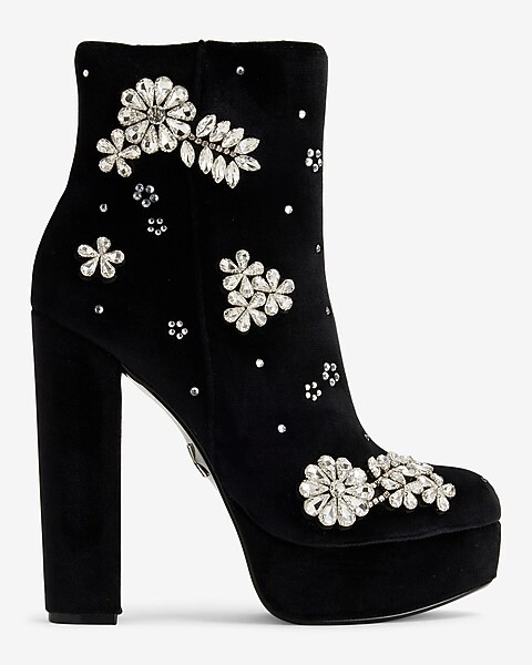 Rhinestone Embellished Platform Heeled Ankle Boots | Express