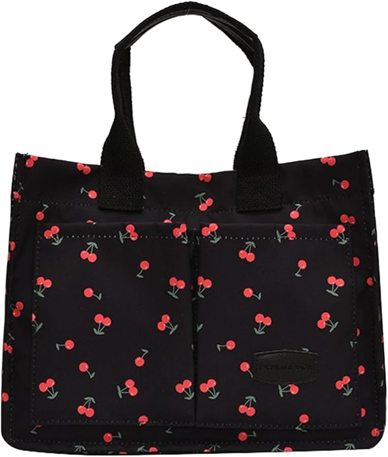 Cherry Tote Bag for Women Canvas Patched Purse Cute Shoulder Bag Multi-Pocket Satchel Handbag for... | Amazon (US)