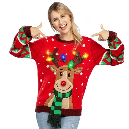 SYNCFUN Light Up Ugly Christmas Sweaters for Women Funny LED Reindeer Christmas Sweater for Women... | Walmart (US)