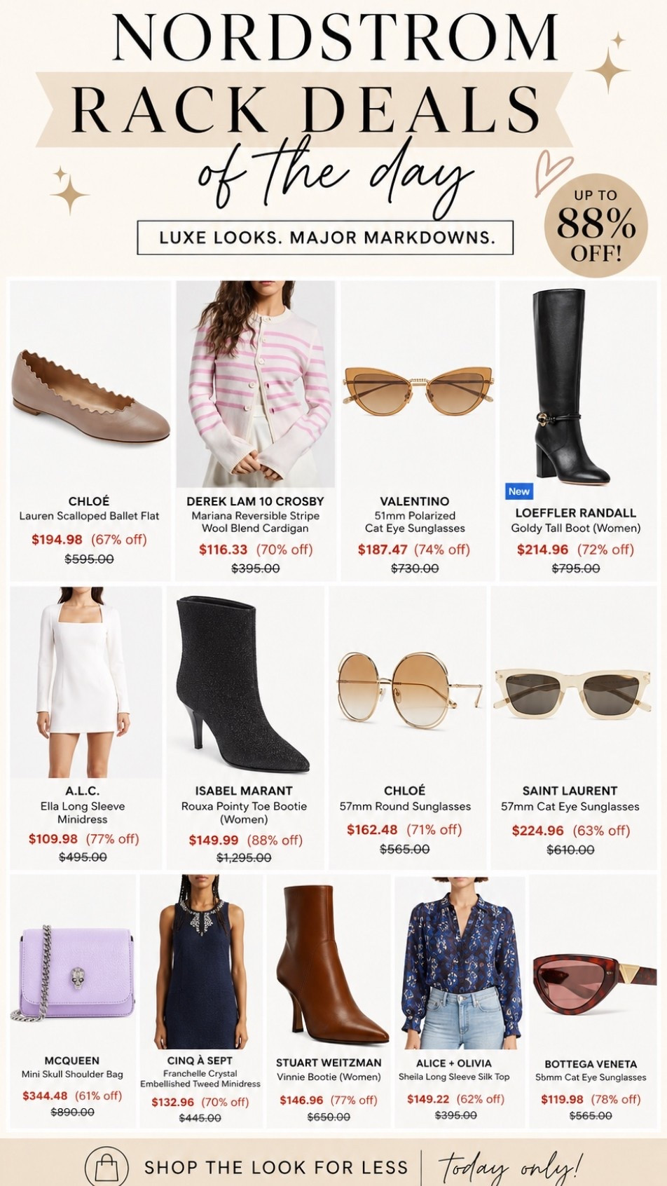 Luxury designer deals at Nordstrom Rack featuring Chloé flats, Valentino sunglasses, Saint Laurent sunglasses, Isabel Marant booties, Stuart Weitzman boots, McQueen bags, Alice + Olivia tops, Derek Lam cardigans and more. Discover luxury fashion finds, affordable designer accessories, designer handbags, luxury shoes, designer sunglasses, Nordstrom Rack sale finds, fashion deals, capsule wardrobe essentials and luxury style for less.

#LTKSaleAlert