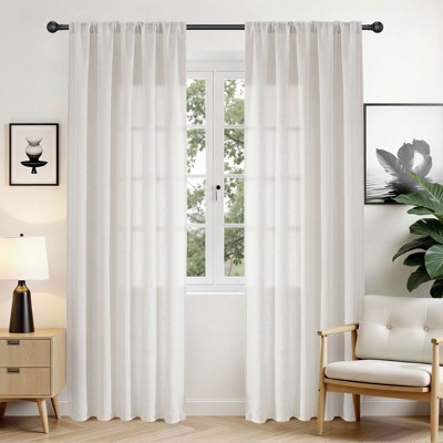 JoyDeco 52''W x 90''L Ivory on Linen Light Filtering Linen Curtains - Back Tab & Rod Pocket Top, 2 Panels Set | Target