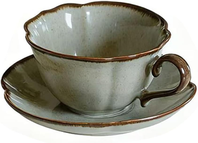 Ceramic Coffee Cup and Saucer Set – 10oz Kiln-Glazed Teacup with Saucer, Handmade Ceramic Mug S... | Amazon (US)