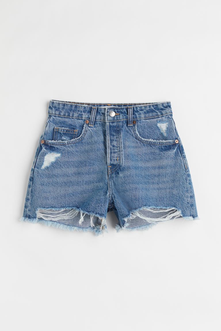 Conscious choice  5-pocket shorts in washed cotton denim with heavily distressed details. Regular... | H&M (US + CA)