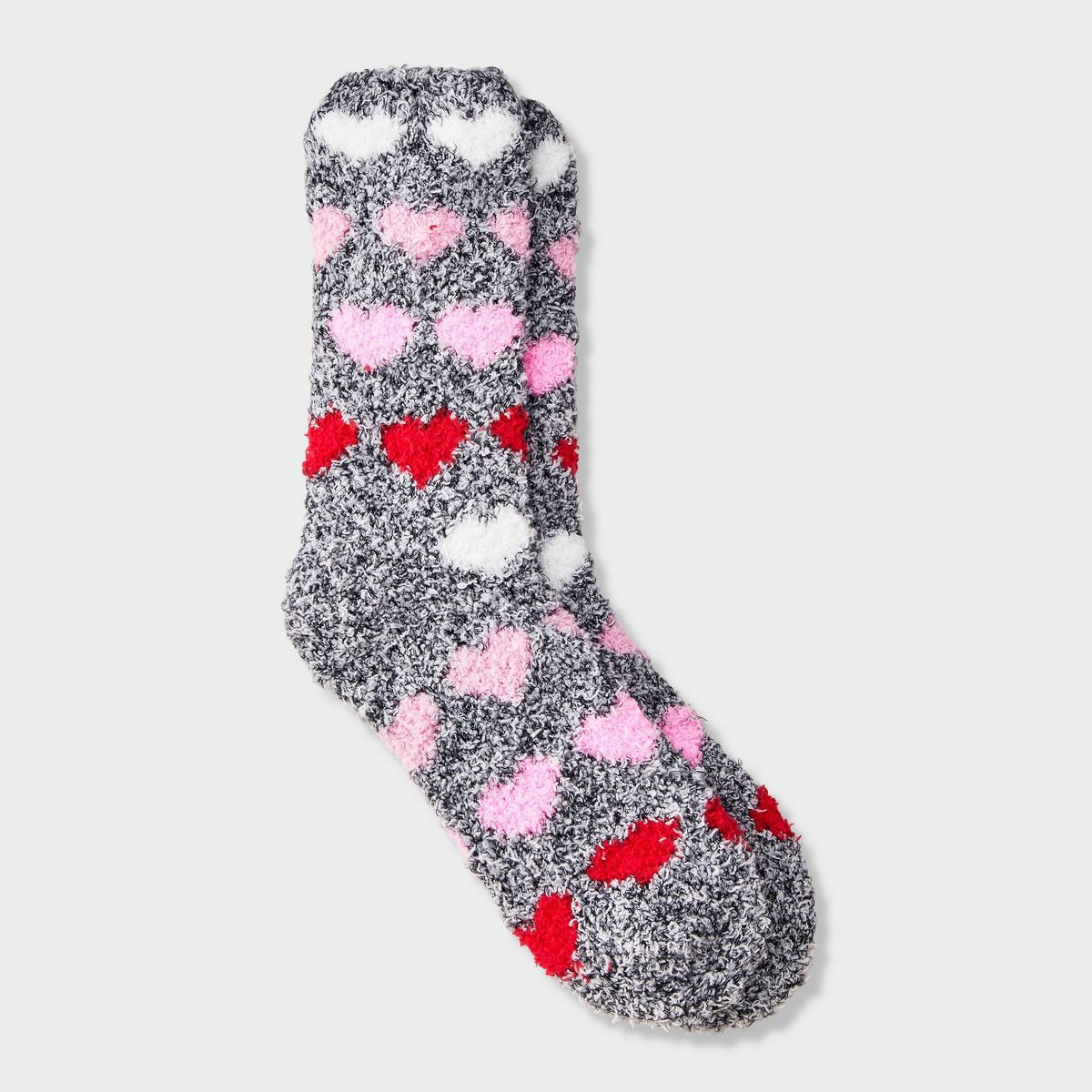 Women's Gradient Hearts Valentine's Day Cozy Crew Socks - Charcoal Gray/Pink/Red 4-10 | Target