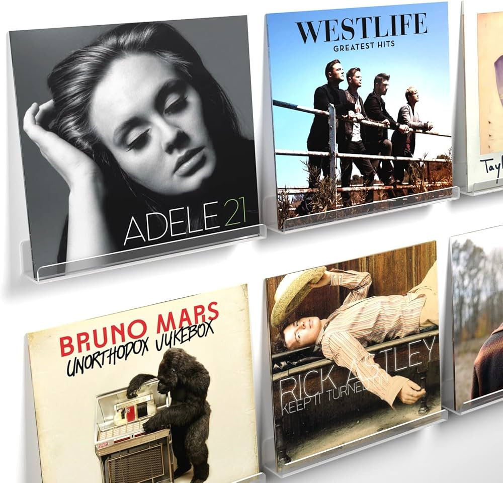 Vinyl Record Shelf Wall Mount, 6 Pack 12 inch Clear Acrylic Album Record Holder Display, Kids Boo... | Amazon (US)