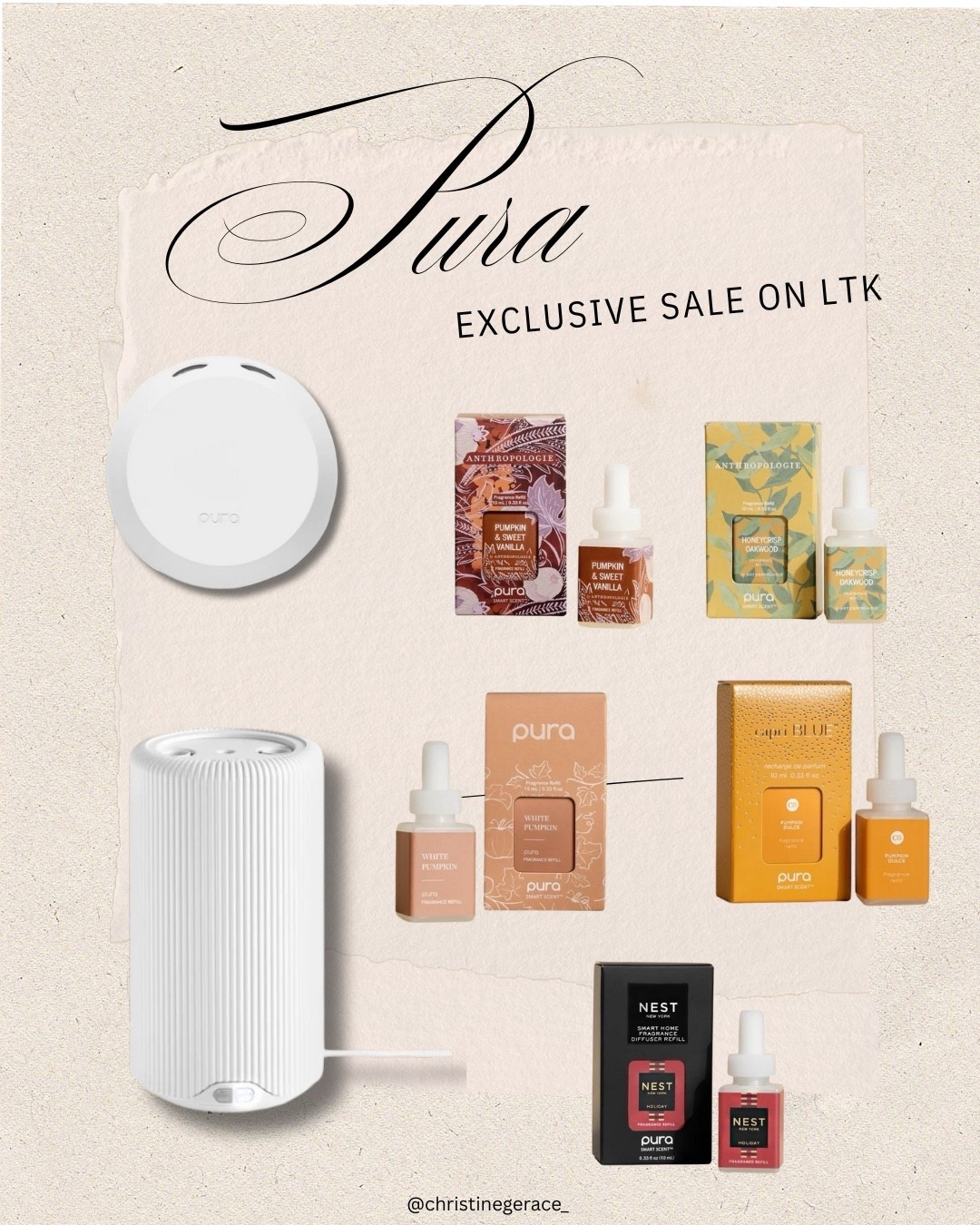@pura fall Sale only in LTK ! Use code LTKFALL for 25% off 

Pura, home, air freshener, Christine Gerace 

#LTKFallSale #LTKHome #LTKSaleAlert