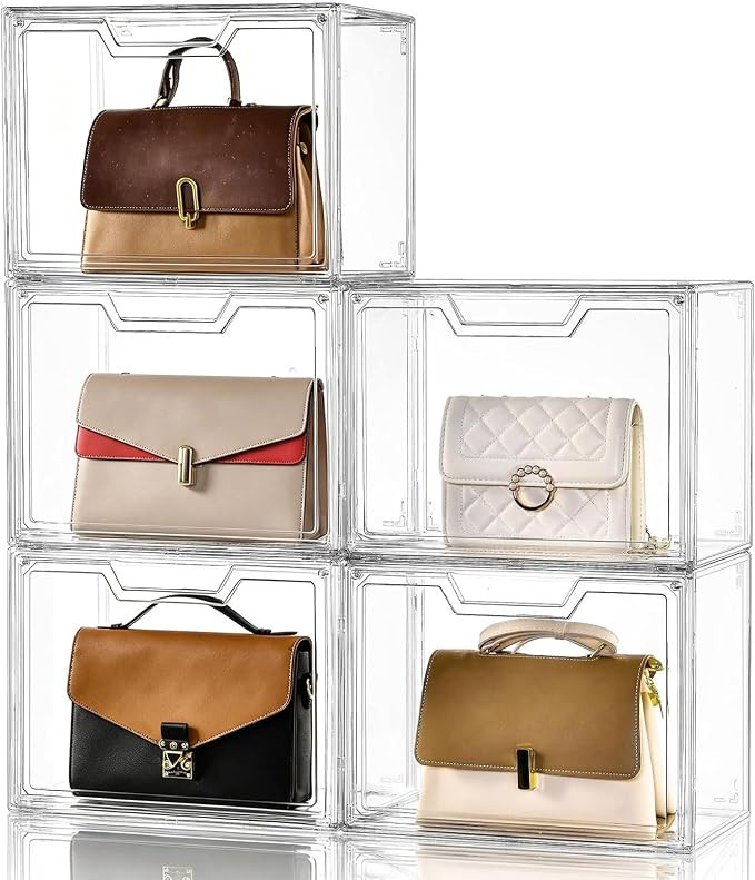 Purse Organizer for Closet,Clear Acrylic Display Case for Handbag Organizer, Purse Storage Box wi... | Amazon (US)