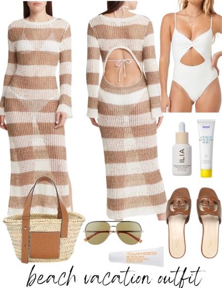Vacation outfit 
Swimsuit 
Coverup 
Gucci sandals 
Sunglasses 
#ltkunder100
#ltku 

#LTKswim #LTKSeasonal #LTKFind