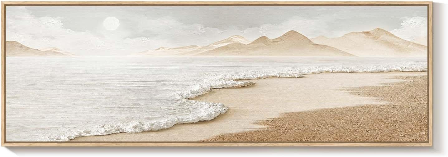 Framed Boho Coastal Beach Wall Art for Living Room, Large Neutral Ocean Canvas Artworks for Walls... | Amazon (US)