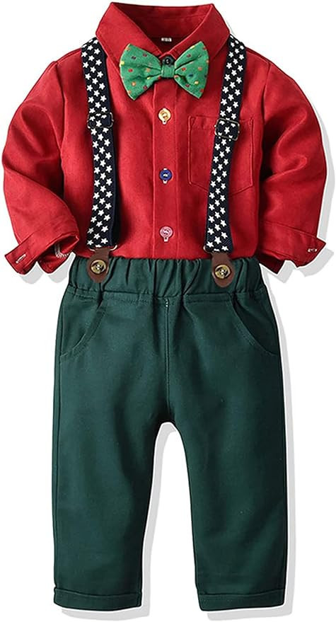 Toddler Dress Suit Baby Boys Clothes Sets Bowtie Shirts Suspenders Pants 4pcs Gentleman Outfits S... | Amazon (US)