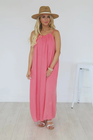 Choose Fate Coral High Neck Midi Dress FINAL SALE | Pink Lily