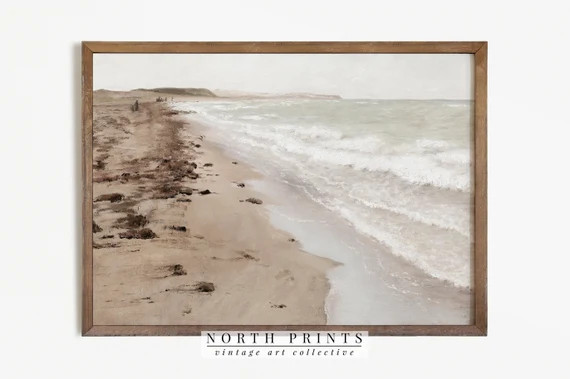 Muted Beach Art Print  Vintage Coastal Painting Digital | Etsy | Etsy (US)