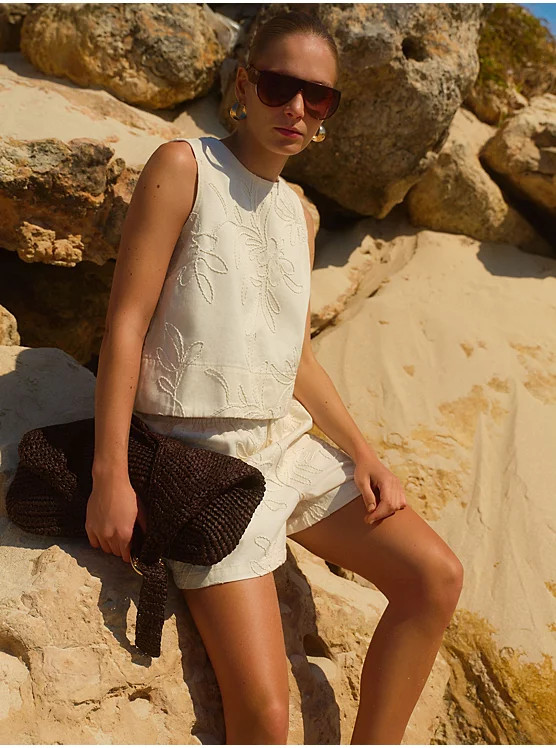 Cream Floral Cornelli Embroidered Denim Shorts | George