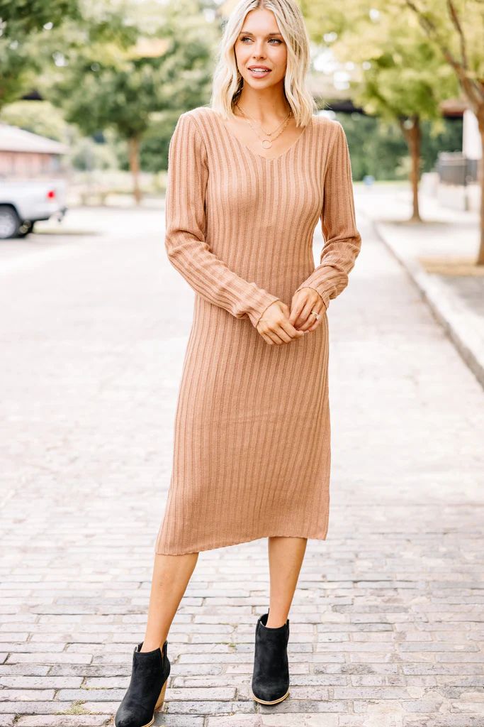 Take A Look Nude Brown Sweater Dress | The Mint Julep Boutique