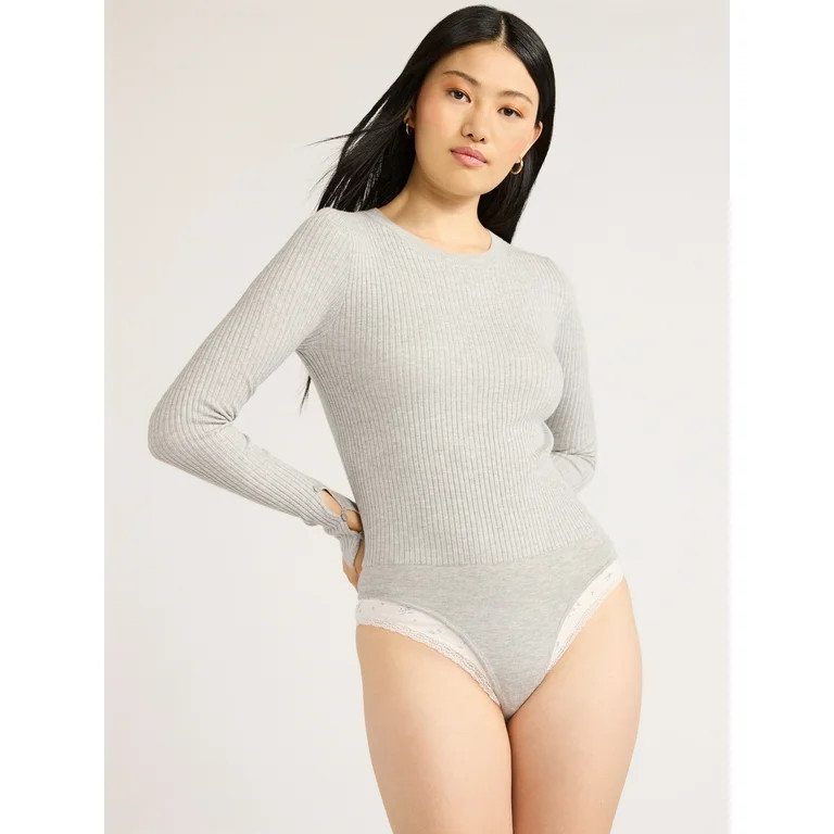 Scoop Women's Ribbed Knit Sweater Bodysuit with Long Sleeves, Sizes XS-XXL | Walmart (US)