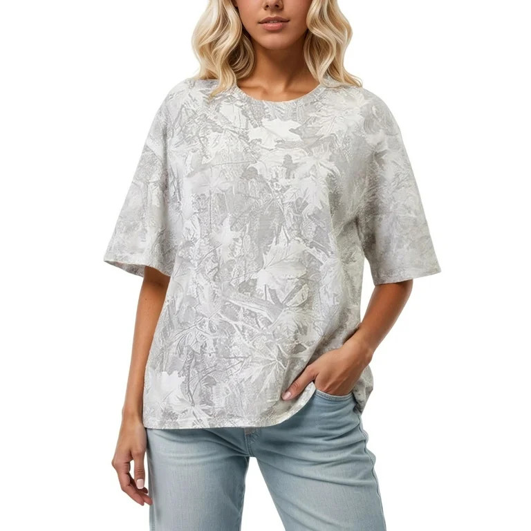 Oversized Camo Shirts for Women Men Maple Leaf Print Short Sleeve Crewneck Summer T-Shirt Y2k Loo... | Walmart (US)