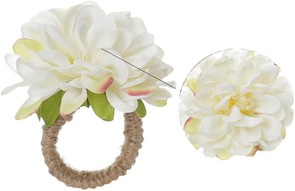 RESOYE Artificial Flower Napkin Rings Set of 6, Silk White Daisy Buckles Handmade Chrysanthemum F... | Amazon (US)