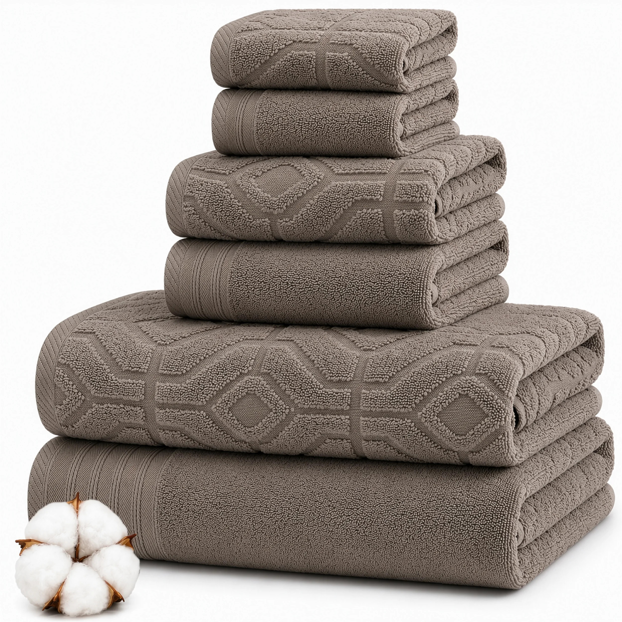 Modern Threads 6 Piece Set, 2 Bath Towels, 2 Hand Towels, 2 Washcloths, Diamond Gate Jacquard/Solid Towel Set | Wayfair North America