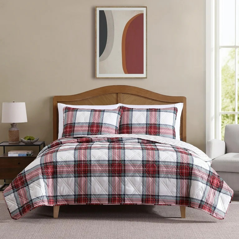 Mainstays 3-Piece Adult Quilt Set, Red Tartain Plaid, Full,Queen | Walmart (US)