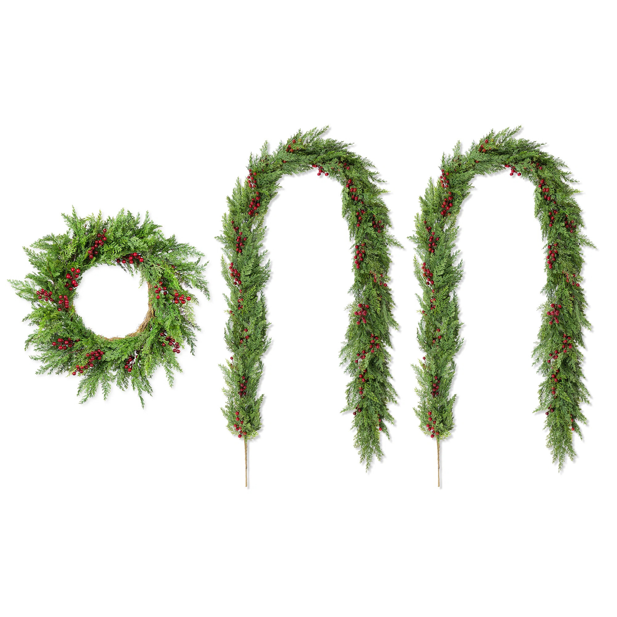 3-Piece 24"D Christmas Greenery PE Dripping Cedar Wreath And 9Ft Garland Set | Wayfair North America